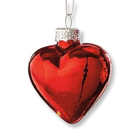 Set of 12 2" Blown Glass Red White Pink Shiny Hearts Christmas Tree Ornaments - Picture 6 of 8